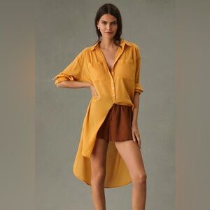 By Anthropologie Duster Tunic Long Tails Button-Down Cotton M